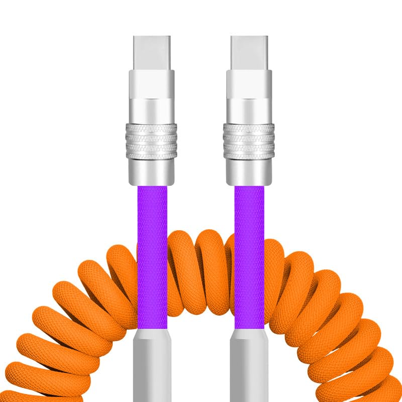 Dynamic Curly Chubby Coiled USB C Cable: 240 W Fast Charge Retractable Spiral Braid Cord for Carplay & Android Auto, Versatile Length 2.29 FT to 3.6 FT, Sleek Black and Red Design, Enhanced Compatibility for All USB-A to Type-C Devices
