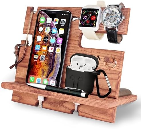BarvA Rustic Phone Docking Station Desk Organizer | Night Stand Electronics Charging Station | Dresser Smart Watch Earbuds Phone Stand | Nightstand Organizer for Men | Bed Room Decor Gifts for Men – Enhanced Compatibility and Speed