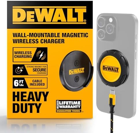 DEWALT 15 W Heavy Duty Wireless Charger – Fast Charging Pad for Mag Safe i Phone Models 16/16 Plus/16 Pro Max/15/14/13/12, Includes Versatile Wall Mounting Plate for Easy Installation – Durable, Efficient, and Sleek Design for Home or Office Use DEWALT 15 W Heavy Duty Wireless Charger – Fast Charging Pad for Mag Safe i Phone Models 16/16 Plus/16 Pro Max/15/14/13/12, Includes Versatile Wall Mounting Plate for Easy Installation – Durable, Efficient, and Sleek Design for Home or Office Use