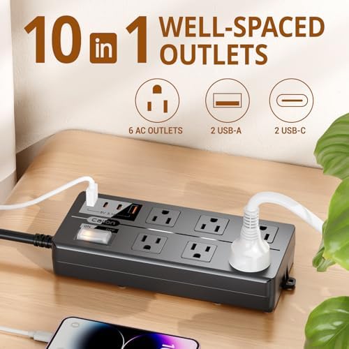 VNJ Outdoor Power Strip: 8 AC Outlets & 4 Fast USB Ports, IPX6 Waterproof Surge Protector with Safety Lock for Secure Connections, ETL-Certified 15 FT Extension Cord – Ideal for Home, Garden, and Commercial Applications