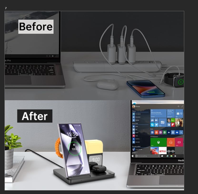 Revolutionize Your Charging Experience with the 6 in 1 Wireless Charging Station for Samsung and Android – Featuring Integrated Alarm Clock and Adjustable Night Light, Compatible with Galaxy S25, S24, S23 Ultra, Galaxy Watch Ultra 7-4, and Buds3 Pro – Fast Charge, Compact Design, Ideal for Streamlined Bedside or Office Setup