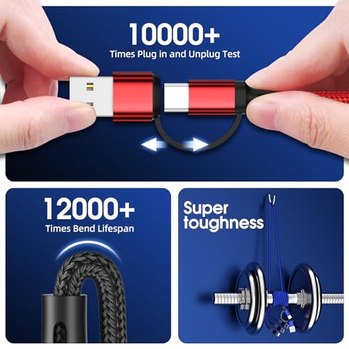 Versatile 6 in 1 Multi Charging Cable [3 Pack, 4 FT] – Durable Nylon Braided Fast Charging Cord for USB A/C, Micro USB, and Lightning Devices – Universal Phone Charger for Home, Office, and Travel – Enhanced Compatibility for All Smartphones and Tablets