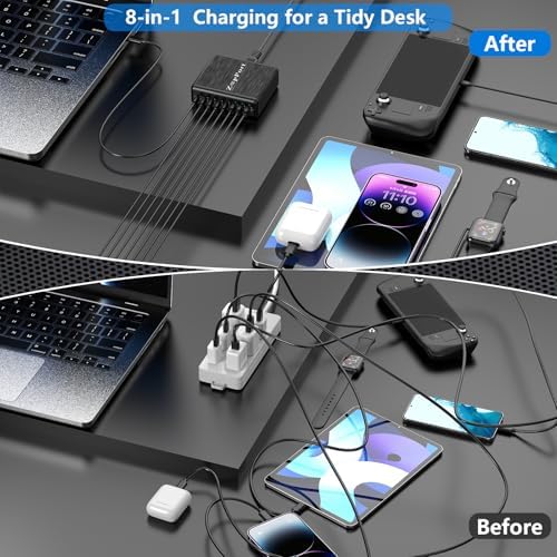 Ultimate 360 W USB C Fast Charging Hub – 8-Port Ga N Charger for Multi-Device Power Delivery | Efficient Charging Station for Mac Book Pro/Air, i Pad Pro, i Phone & More | Compact Design with Safety Features for Busy Professionals