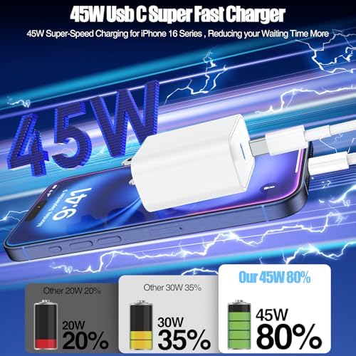 Ultimate 45 W USB-C Fast Charging Bundle for i Phone 16/16 Pro Max & 15/15 Pro Max – Dual 10 FT MFi Certified Type C Cables Included, PD 3.0 Compatible for i Pad Pro, Mac Book M1/M2, Air Pods – Compact & Portable Power Solution