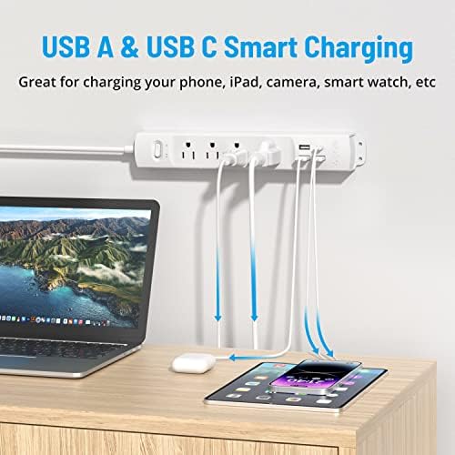 Ultra-Slim TROND Surge Protector Power Strip with 3 USB Ports & Type C – 4 AC Outlets for Maximum Device Protection & Charging Speed – 1440 J Surge Defense, ETL Listed, Space-Saving Wall Mount Design for Home Office & Dorm Use – Versatile Power Management Solution in Elegant Black