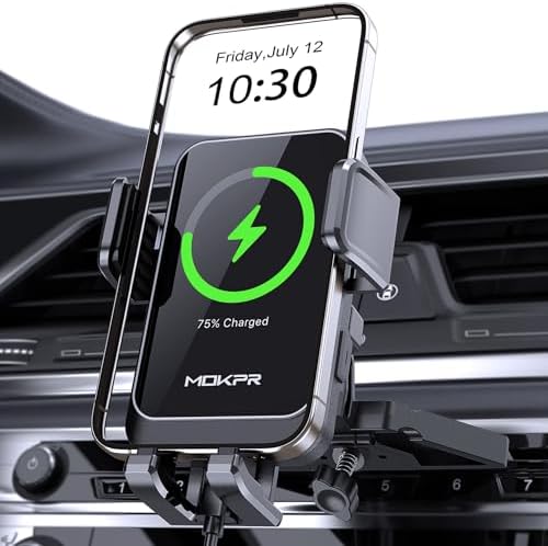 MOKPR Wireless Car Charger – 15 W/10 W/7.5 W Auto-Clamping Cup Holder Phone Mount for i Phone & Samsung – Fast Charging Car Mount with Enhanced Compatibility for Seamless Navigation & Calls – Durable, Convenient, and Safe Charging Solution for Busy Lifestyles