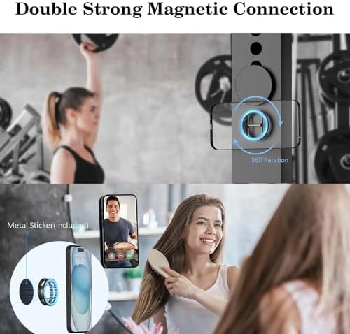 Sleek Silver Gym Magnetic Phone Holder – Dual Magnet Technology for Unmatched Grip, 360° Rotatable Design for Optimal Viewing Angles, Effortless Attachment to Metal Surfaces, Compatible with i Phone 12/13/14/15/16, Samsung & All Mag Safe Smartphones – Ultimate Portable Phone Mount for Distraction-Free Workouts