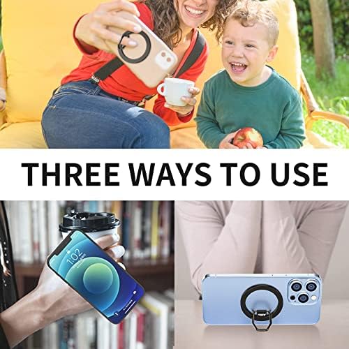 AUROX Magnetic Phone Ring Holder: Adjustable Grip & Stand for Mag Safe i Phones 12-16, Lightweight Aluminum with Powerful N52 Magnets, 360° Rotation & 125° Flip, Detachable for Seamless Wireless Charging – Perfect for Streaming, Photography & Everyday Use (Black)