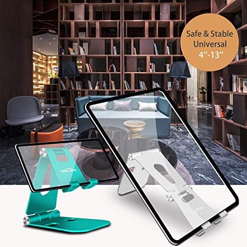Fully Foldable Cell Phone Stand Holder for Desk Adjustable iPhone Stand Aluminum Compatible with 4″-10″ Phone/Kindle/Tablet/iPad/iPhone – Rose Gold + Spearmint Green – Enhanced Compatibility and Speed