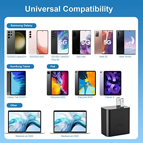 Ultra-Fast 45 W Samsung USB-C Wall Charger & 6 FT Cable – Superior Charging Solution for Galaxy S23, S22 Ultra, Note 20 & More – Compact, High-Power Design with Enhanced Safety Features for On-the-Go Convenience