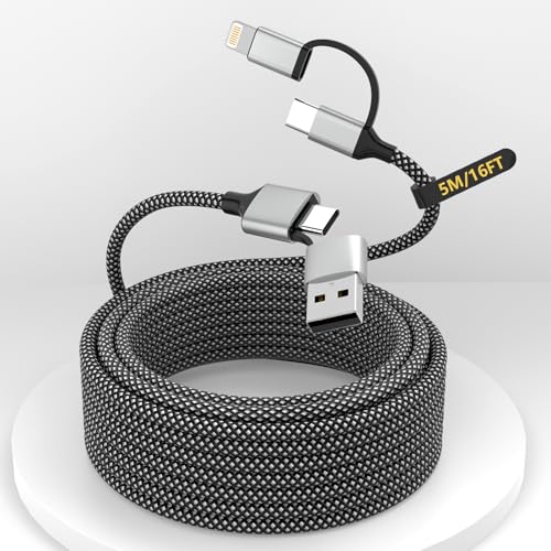 16 FT 4-in-1 USB C Charging Cable – Fast 60 W Lightning, Type C & USB A Compatibility for i Phone 15/14/13/12, Mac Book, i Pad & Samsung – Ultimate Versatile Charging & Data Transfer Solution for On-the-Go Power Users
