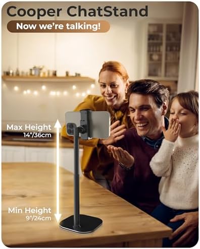 Cooper ChatStand Adjustable Cell Phone Stand for Desk & Video Recording, Rotating Cell Phone Holder for Desk for All iPhone, Samsung, Android, 9-14″ Face-Level Metal Desktop Tripod (Frost White) – Enhanced Compatibility and Speed