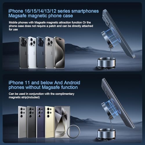 Vacuum Magnetic Phone Holder, Vacuum Magnetic Phone Stand, 360 Foldable and Retractable Double-Sided, Folding Swivel Stand, Vacuum Suction Phone Holder for Car Mirror Gym Shower, Black – Enhanced Compatibility and Speed