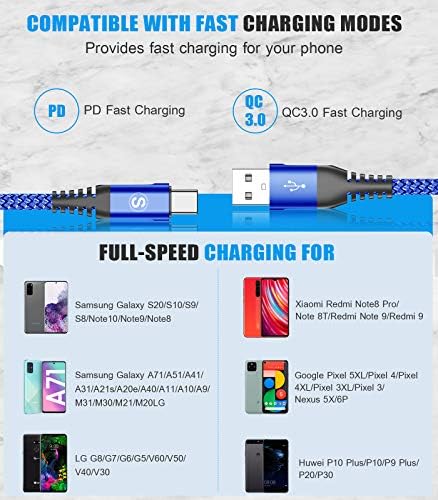 sweguard 3.1 A Fast Charging USB Type C Cable – 2 Pack 6.6 ft Nylon Braided Charger for Samsung Galaxy, LG, Moto, PS5 – Durable, Tangle-Free, High-Speed Data Sync – Ultimate Compatibility and Convenience in Pink