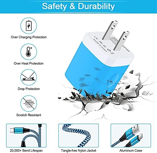 Ultimate Fast Charging USB Wall Charger Block with Dual Ports & 3 Pack 6 ft Type C Cables – Ideal for Samsung Galaxy S24/S23/S22/S21, i Phone 16/15, Google Pixel 9/8 Pro – Enhanced Compatibility & Speed for All Your Devices