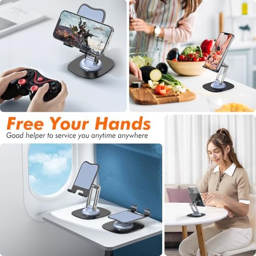 Cell Phone Stand, Fully Adjustable Foldable Desktop Phone Holder, 360 Degree Rotating Desktop Phone Stand for Recording Compatible with iPhone 16 15 14 13 12 Pro Xs Max Xr All Phones, Blue – Enhanced Compatibility and Speed