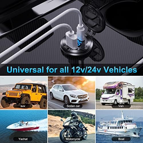 High-Performance 12 V USB C Car Charger Socket – 38 W Waterproof Adapter with PD 3.0 & QC 3.0 for Rapid Device Charging in Cars, Trucks, RVs, and Marine – Features Integrated Power Switch & Voltmeter for Battery Health Monitoring