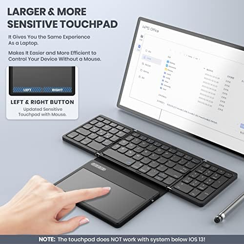 Ultimate Portable Bluetooth Keyboard with Touchpad – Foldable Full-Size Wireless Keyboard for Windows, Android & Mac – Sync 3 Devices, Premium PU Leather Design for Travel & Home Use