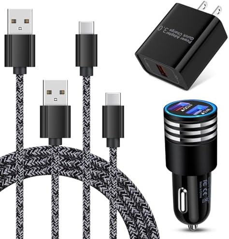 Supercharged Type C Fast Charger for Samsung Galaxy S Series & LG Stylo – Quick Charge 3.0 Dual Adapter with 3 FT & 6 FT USB C Cables for Maximum Convenience and Speed – Ultimate Home and Car Charging Solution