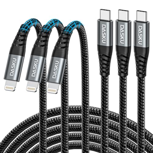 Durable Lightning Cable 3 ft Triple Pack – Apple MFi Certified Nylon Braided Charger for i Phone 6 to 14, i Pad Mini & Air – Fast Charging & Tangle-Resistant Design, Ideal for Home, Office & Travel