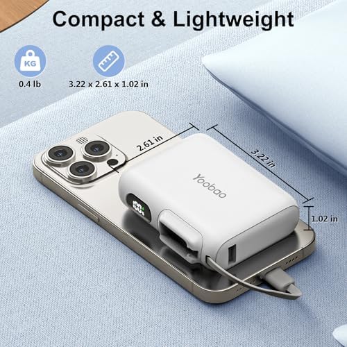 Yoobao 10,000 m Ah Portable Power Bank with Built-In USB C Cable – Fast Charging Battery Pack for i Phone 15/16 & Android Devices – Essential Travel Charger with LED Display for Ultimate Convenience and Compatibility