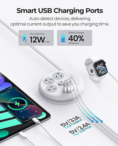 Compact ORICO Travel Power Strip with 3 AC Outlets & 3 Fast USB Ports (1 USB-C) – Space-Saving Flat Plug Extension Cord for Effortless Charging on Cruises, Hotels & Airports – Essential Travel Accessory in Sleek White Design