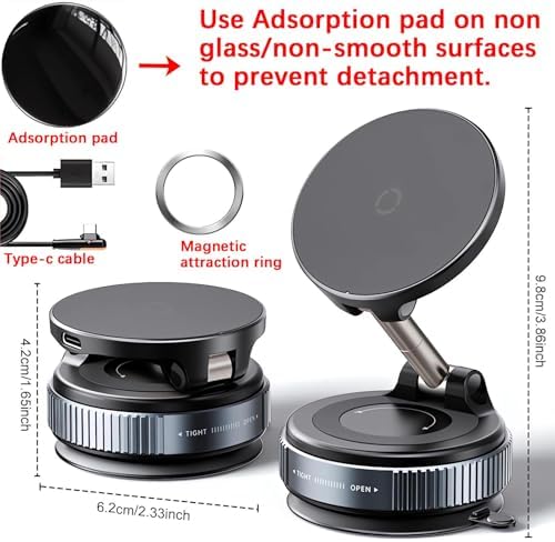 Elevate Your Driving Experience with the Mag Safe Wireless Car Charger and Adjustable Phone Holder – 360° Suction Cup Mount for i Phone 16/15/14/13/12 Series – Fast, Reliable Charging & Hands-Free Navigation for Modern Drivers – Durable Design for Ultimate Safety and Convenience