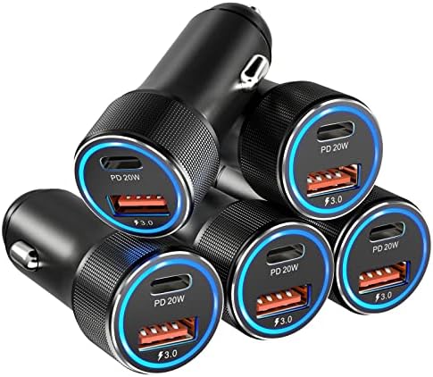 Bangfun 5 Pack USB C Car Charger – 36 W Dual USB Fast Charge Adapter for i Phone 15/14/13/12/11 Pro Max, i Pad, Samsung S24/S21/S20, Google Pixel – Ultimate Compatibility & Rapid Power Solutions for On-the-Go Charging