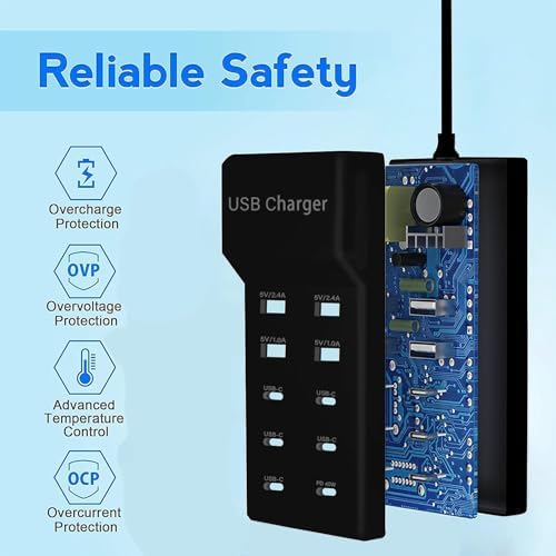 Maximize Your Charging Potential with the 10-Port USB Charger Block – 100 W Fast Charging Hub for i Phones, i Pads, Samsung Galaxy, and Android Devices – Sleek, Compact Design with Smart Power Distribution and Enhanced Safety Features for Multi-Device Families and Professionals