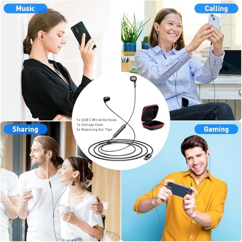 Elevate Your Audio Experience with Premium USB C Wired Earbuds for Apple & Android – Superior Hi-Fi Stereo Sound, In-Line Microphone, and Quick Volume Control – Perfectly Compatible with i Phone 16 Pro Plus, Google Pixel 8/7/6 A/5, and Samsung S24/S23/S22/S21 – Ergonomically Designed for All-Day Comfort and Unmatched Clarity in Music and Calls