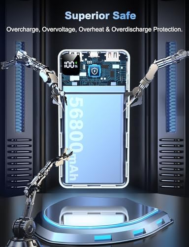 Massive 56,800 m Ah Portable Power Bank with 22.5 W Fast Charging – Triple Device Charging Capability, USB-C Compatibility & LED Battery Level Indicator – Essential Travel Companion for i Phone 16/15/14/13, Samsung Galaxy, and i Pad Users – Experience Uninterrupted Mobile Power Anytime, Anywhere