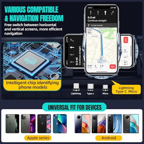 Max 15 W Fast Wireless Car Charger with Auto-Clamping Phone Holder – Qi-Certified Mount for i Phone 16/15/14/13/12 Pro Max & Samsung Galaxy S24/S23/S22/S21/S20/Note20 – Sleek Silver Design for Secure, Hands-Free Charging