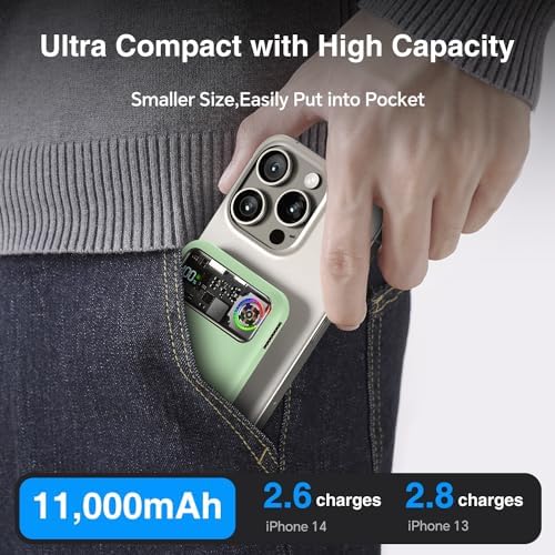 Ultra-Fast Magnetic Power Bank with 11,000 m Ah Capacity and Active Cooling Technology – Transparent Portable Charger for i Phone 14/13/12 Pro & Mag Safe Compatibility – 20 W USB-C Input/Output for Rapid Charging and Enhanced Device Safety