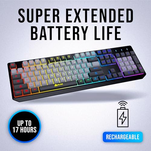 KLIM Chroma RGB Wireless Gaming Keyboard – Ultimate Performance with Long-Lasting Rechargeable Battery, Quick Typing & Water-Resistant Design for PC, PS5, PS4 & Mac – Elevate Your Gameplay with Stunning Backlighting & Enhanced Compatibility