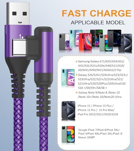 sweguard 10 FT Right Angle USB Type C Charger Cable – Durable Nylon Braided 2-Pack for i Phone 15/16 Pro Max & Samsung Galaxy Models – Enhanced Fast Charging & Tangle-Resistant Design for Ultimate Convenience and Performance
