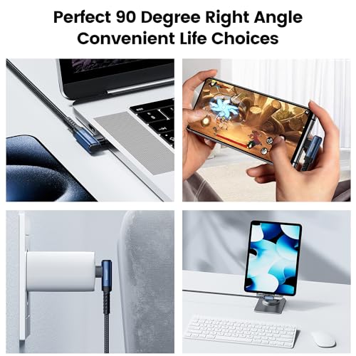 10 ft USB C to USB C Charger Cable (2-Pack) – 60 W Fast Charging Type C Cord with Right Angle Connector for i Phone 16, 15 Pro Max/Plus, Mac Book Air, Samsung S23 Ultra/S22, Note 20 – Superior Durability & Enhanced Ergonomics for Optimal Device Performance