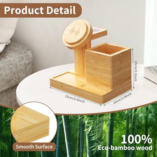 Eco-Friendly 4-in-1 Wireless Charging Dock with Pen Holder – Premium Bamboo Mag Safe Station for i Phone 12-16 Pro, Air Pods & Apple Watch – Fast Charging Solution for Home & Office, Perfect Gift for Tech Enthusiasts