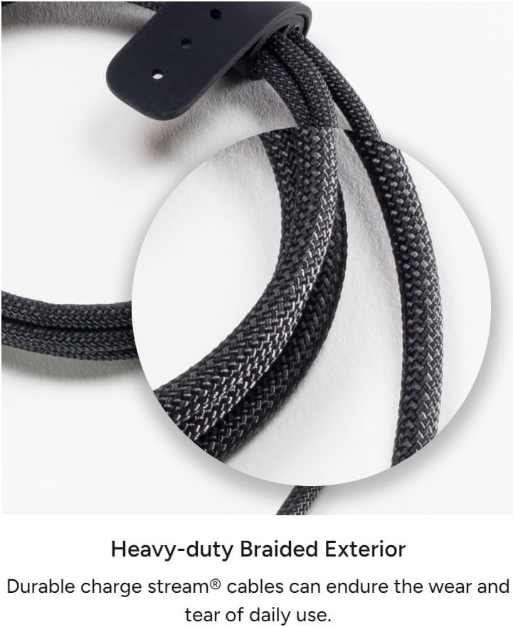 Mophie Charge Stream 3 ft USB-A to USB-C Cable – Advanced Braided Durability, Flexible Silicone for Tangle-Free Use, Rapid 15 W Charging, Travel Strap for Ultimate Portability – Versatile Compatibility for All USB-C Devices