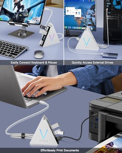 Elevate Your Connectivity with the Stylish Pink USB C Hub – 4 USB 3.0 Ports and 2 FT Extension Cables for Seamless Integration with i Pad Pro, Mac Book Pro, Surface & More – Ultimate Performance Meets Chic Design!