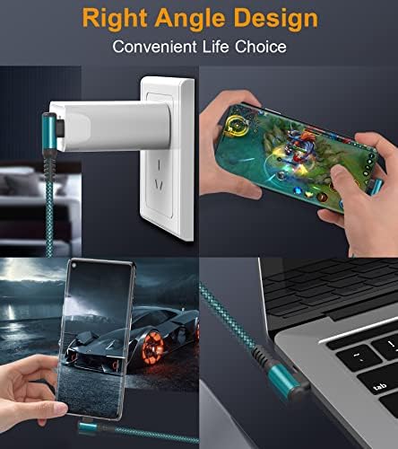 High-Speed USB-C to USB-C Charging Cable 60 W [2-Pack 10 ft] – Right Angle Design for i Phone 15 & 16, Mac Book Air/Pro, Samsung Galaxy S20-S25, Pixel – Ultimate Efficiency and Versatile Compatibility for Fast Data Transfer and Reliable Power Delivery