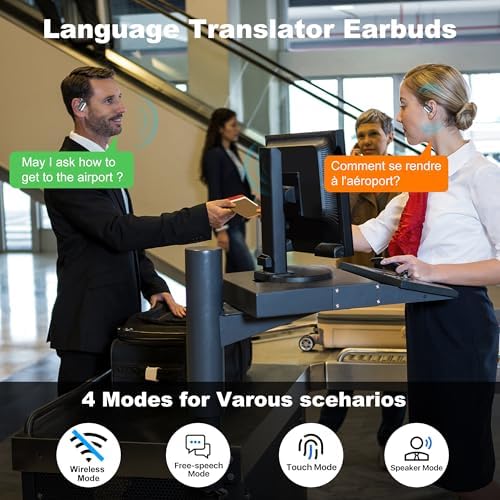 AI-Powered Translation Earbuds for Global Communication: Real-Time Language Converter with 144 Language Support, Bluetooth HD Audio for Travelers and Professionals, Ergonomic Design for All-Day Comfort, Seamlessly Compatible with i OS & Android Devices