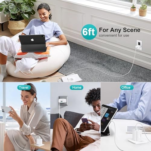 20 W Dual-Port USB C Charger Block 2-Pack with 6 FT Cables – Rapid Power Delivery for i Phone 16/15 Pro Max & Galaxy Series – Fast Charge Anywhere with Enhanced Safety Features and Portable Design