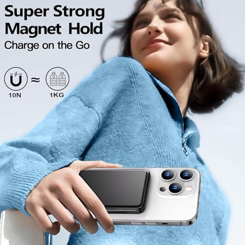 Kurdene Ultra Slim 3-in-1 Wireless Portable Charger – 5000 m Ah Magnetic Power Bank for Fast Charging i Phone 16/15/14/13/12, Apple Watch & Air Pods – Sleek Black Design for Ultimate Portability and Efficiency