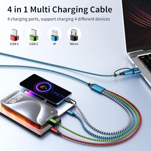 Universal 4-in-2 Charging Cable Set (2 Pack, 5 FT) – High-Speed USB A & USB C Multi-Device Adapter for Phones, Tablets, and Gaming Consoles – Superior Durability & Compatibility for Samsung Galaxy, i Pads, and More