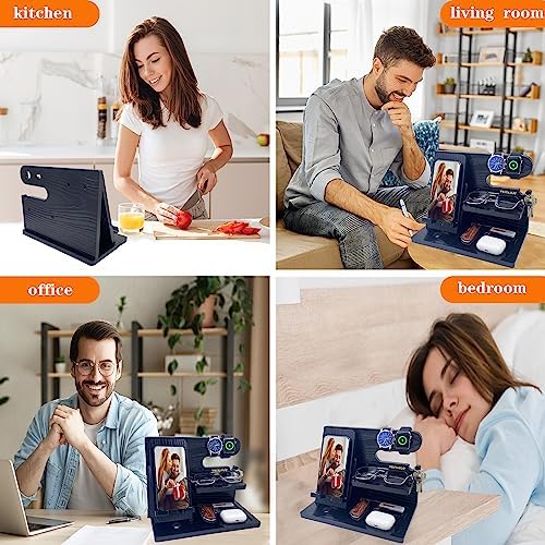 Gifts for Dad Men Mom Women from Daughter Son Birthday Gifts Nightstand Organizer Mens Wood Phone Docking Station (Black) – Enhanced Compatibility and Speed