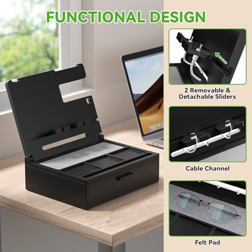 Pezin & Hulin Wooden Nightstand Organizer, Ideal Gifts for Men, Desktop Bamboo Phone Docking Station Box, with Large Drawer, Multi-Device Charging Stand, for Birthday Son Boyfriend Him -Natural – Enhanced Compatibility and Speed