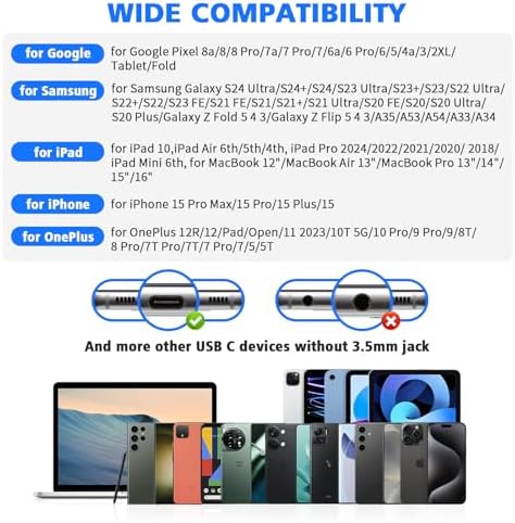 High-Performance USB C Headphones for Samsung S25 Ultra and i Phone 16 – Hi-Fi Stereo Wired Earbuds with Microphone and Volume Control, Magnetic Design for Tangle-Free Storage – Enhanced Compatibility with Galaxy Flip, Pixel 9, S24, S23 FE, and More