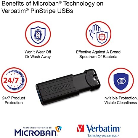 Verbatim 32 GB Pinstripe USB 3.2 Gen 1 Flash Drive – 10 Pack of Sleek Black Retractable Thumb Drives for Fast Data Transfer, Perfect for Home, Office, and Travel – Reliable Portable Storage Solution with Wide Device Compatibility