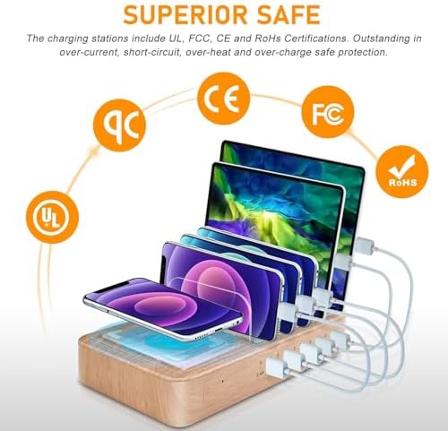 Advanced 2025 Multi-Device Wireless Charging Station: Ultimate USB Charging Dock for Seamless Apple and Android Compatibility, Family-Friendly Organizer with Six Fast-Charge Cables, Stylish Design for Home or Office, Smart Charging Technology for Efficient Power Management