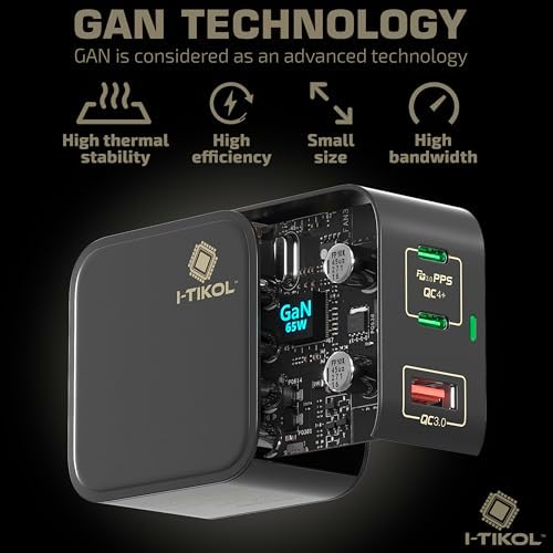 65 W Ga N Fast Charging Block with 3 Ports – Compact USB-C & USB-A Wall Charger for Mac Book, i Pad, i Phone 14, Dell XPS – Foldable Design for Travel Convenience, High-Speed Power Delivery, and Enhanced Device Compatibility